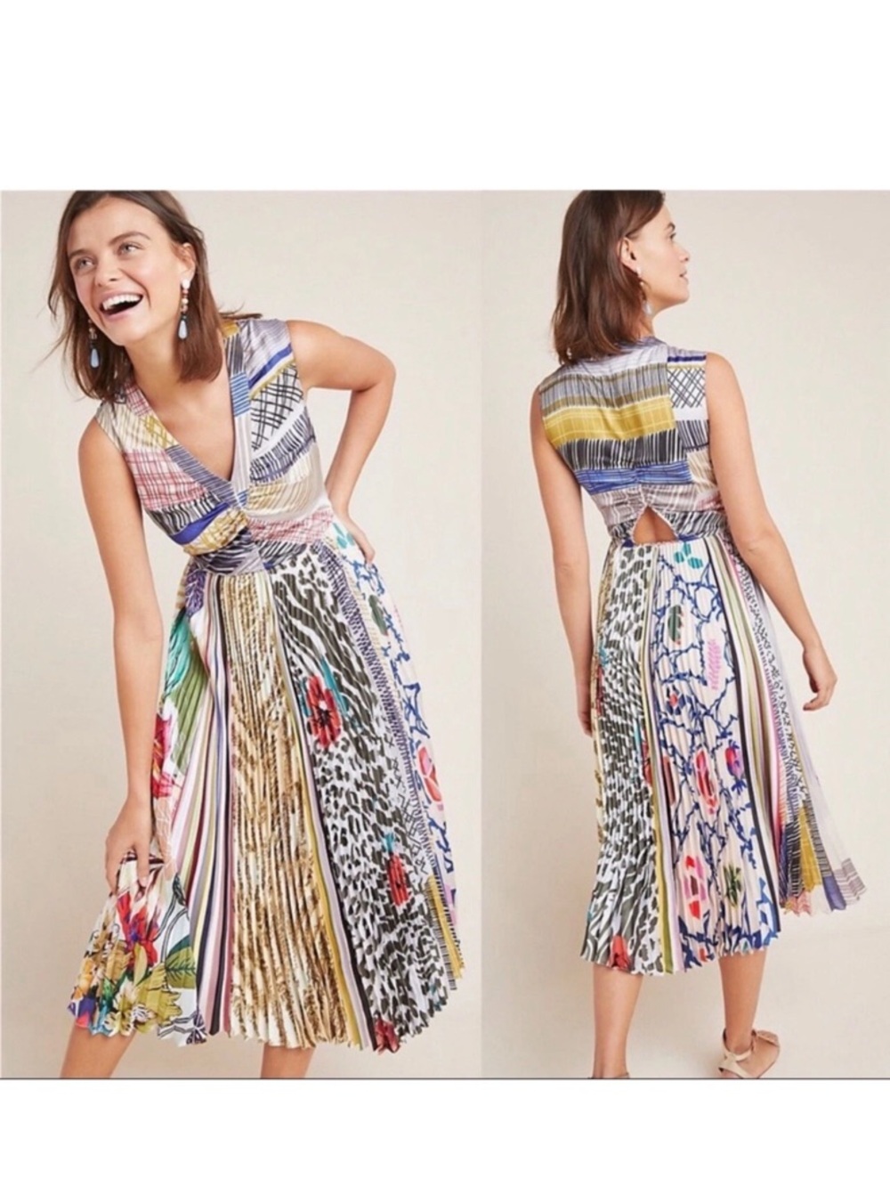 Anthropologie Geisha Designs Jacinta Pleated Multicolor Dress Size 8